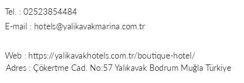 Yalkavak Marina Boutique Hotel telefon numaralar, faks, e-mail, posta adresi ve iletiim bilgileri